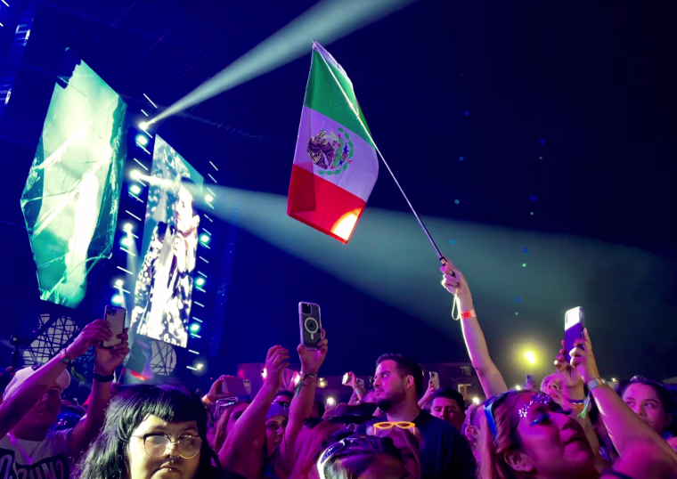 A fan waves a Mexican flag at the Baja Beach Fest.