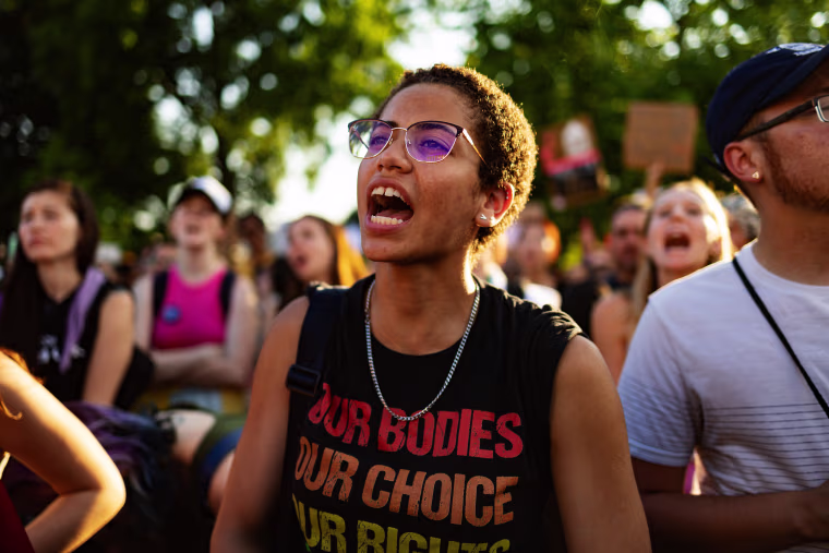 An abortion rights demonstrator outside the Supreme Court in June 2022.