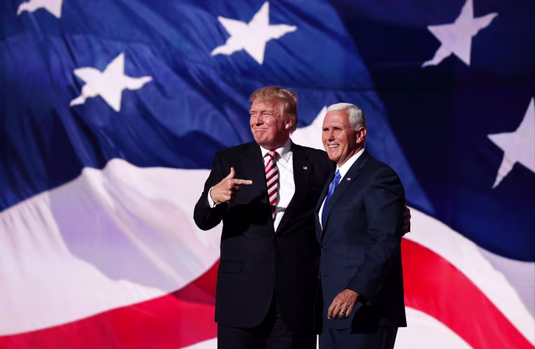 Donald Trump and Mike Pence at the Republican National Convention in Cleveland in 2016