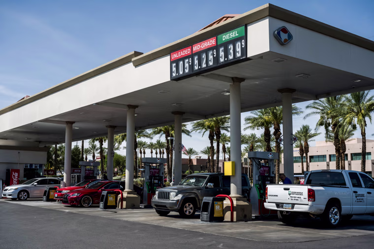 Customers refuel at a gas station in Las Vegas on July 21, 2022.
