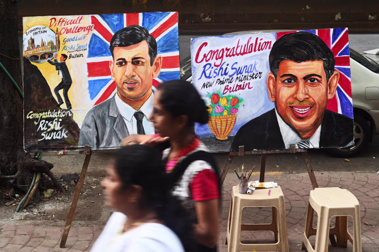paintings of Britain's Prime Minister Rishi Sunak