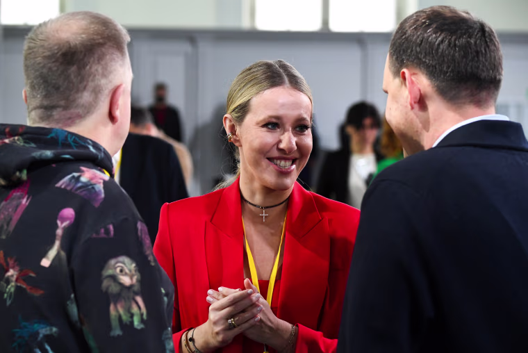 Ksenia Sobchak at Vladimir Putin's annual end-of-year news conference in Moscow, Russia
