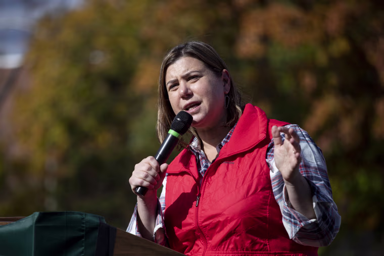 Rep. Elissa Slotkin, D-Mich., holds a campaign rally on Oct. 16, 2022, in East Lansing, Mich.