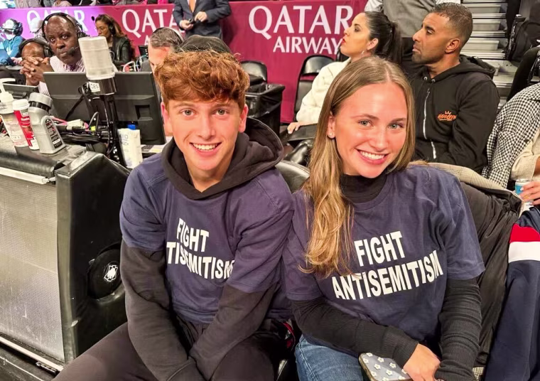Lindsay Haimm and her brother Adam Haimm at a Brooklyn Nets-Indiana Pacers game on Oct. 31, 2022, in New York.