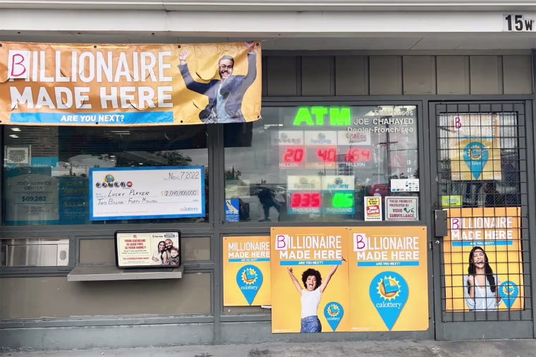 Joe's Service Center in Altadena plastered with California State Lottery posters.
