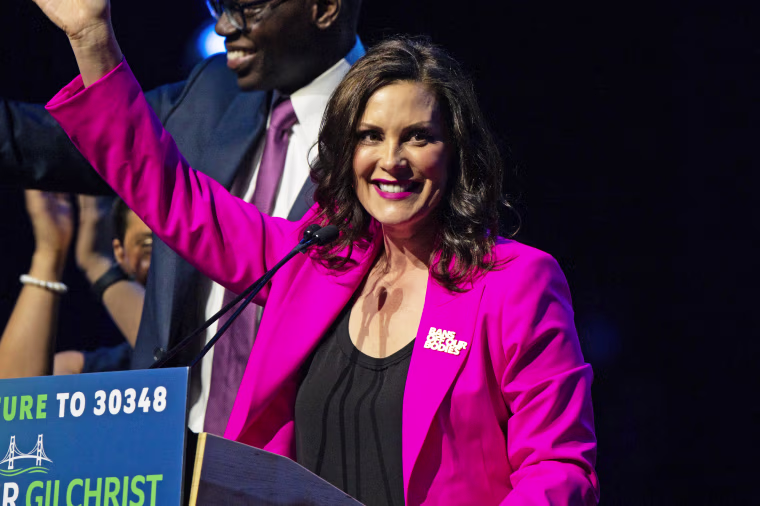 Gov. Gretchen Whitmer celebrates her re-election during a watch party
