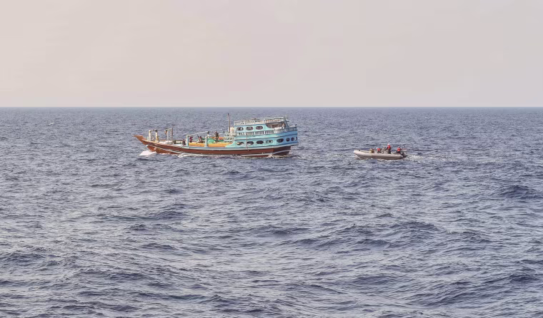 The stateless fishing boat intercepted by the Coast Guard and U.S. Navy.