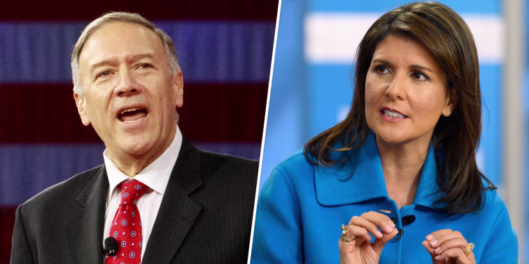 Former Secretary of State Michael Pompeo and former South Carolina Gov. Nikki Haley.