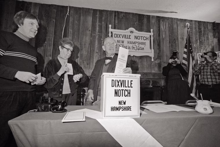 New Hampshire Primary Voter Casting First American Ballot of Nineteen Eighty