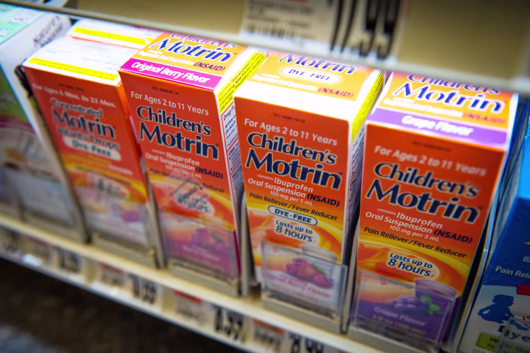 Johnson & Johnson Motrin brand children's pain relievers at a Stop & Shop store in Dobbs Ferry, New York, U.S., on Sunday, Jan. 23, 2022. Johnson & Johnson is scheduled to release earnings figures on January 25.