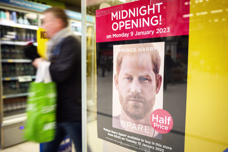 A poster advertising the launch of Prince Harry's memoir "Spare" 