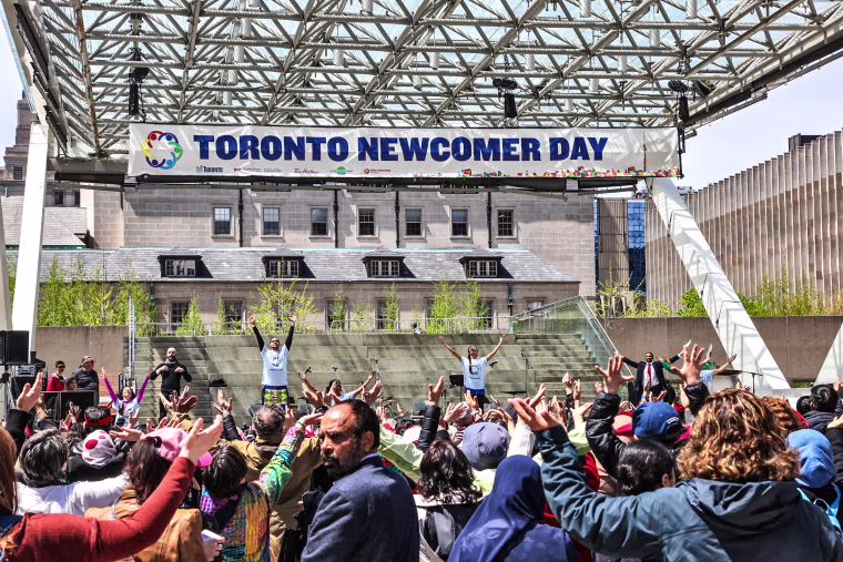 New immigrants to Canada and new Canadians take part in the 5th Annual Newcomer Day at Nathan Philips Square in Toronto, Ontario, Canada, on May 16, 2019.