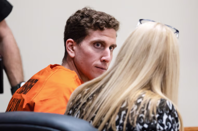 Image: Bryan Kohberger looks toward his attorney, public defender Anne Taylor, right, during a hearing in Latah County District Court on Jan. 5, 2023, in Moscow, Idaho.