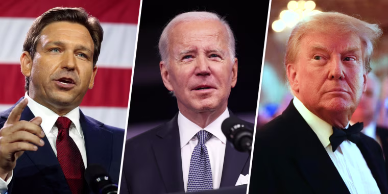 Gov. Ron DeSantis, President Joe Biden, and Former President Donald Trump.