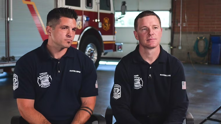 Hunter Claire and Justin Lopez, who work for the fire department in Peoria, Ariz., 