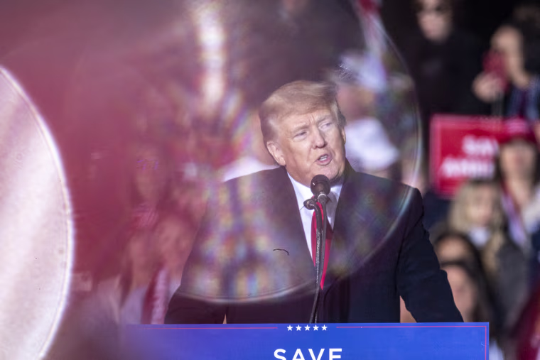 Former President Donald speaks to a crowd a rally at the Montgomery County Fairgrounds on Saturday, Jan. 29, 2022 in Conroe, TX. President Trump has been holding rallies continuing his message of election fraud and the call for the election to be overturned.