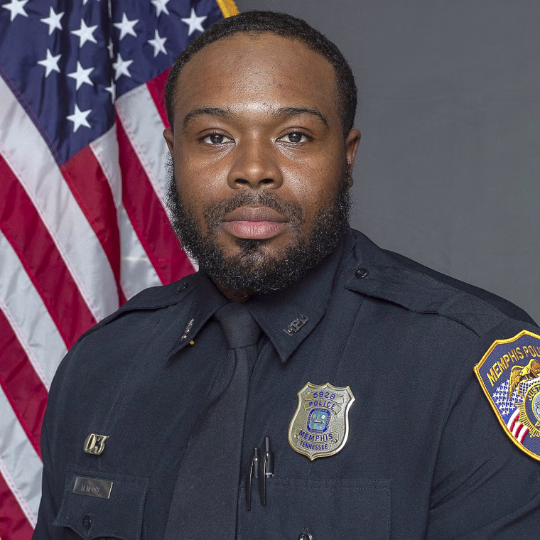 This image provided by the Memphis Police Department shows officer Demetrius Haley. Memphis is city on edge ahead of the possible release of video footage of a Black man’s violent arrest that has led to three separate law enforcement investigations and the firings of five police officers after he died in a hospital. Relatives of Tyre Nichols are scheduled to meet with city officials Monday, Jan. 23, 2023 to view video footage of his Jan. 7 arrest. (Memphis Police Department via AP)