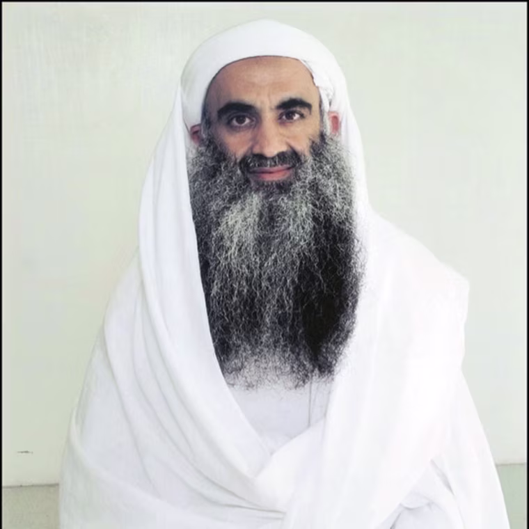 This February 2017 photo provided by his lawyers shows Khalid Shaikh Mohammad in Guantanamo Bay prison in Cuba. On Friday, Aug. 30, 2019, a military judge set Jan. 11, 2021 for the start of the long-stalled war crimes trial of Mohammad and four others being held at Guantanamo on charges of planning and aiding the Sept. 11, 2001 terrorist attacks.