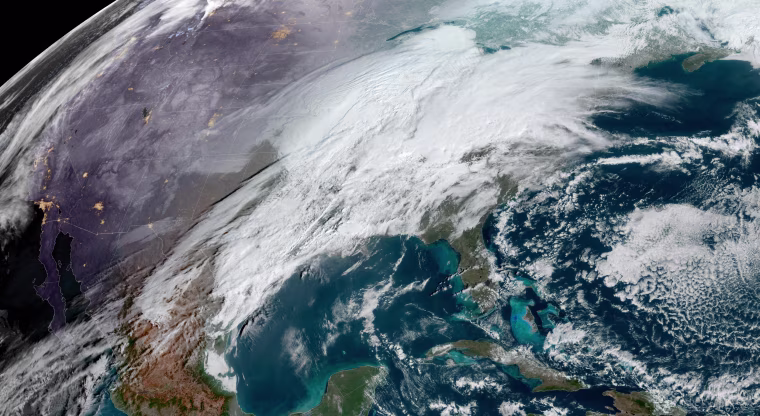 Satellite view of the weather system currently over the United States on Feb. 16, 2023.