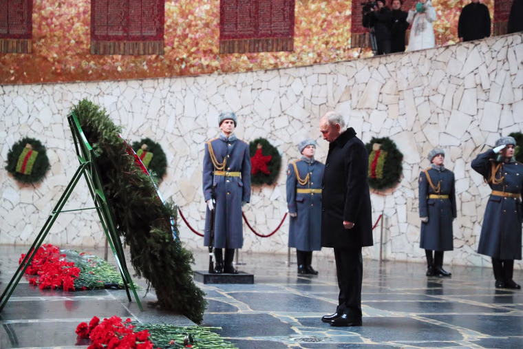 Russian President Vladimir Putin lays a wreath to the Eternal Flame at the Hall of Military Glory in Volgograd on Thursday for the 80th anniversary of the Soviet victory at the Battle of Stalingrad during WWII.