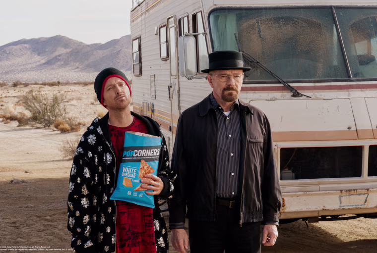 "Breaking Bad" stars Bryan Cranston and Aaron Paul in PopCorners Super Bowl commercial