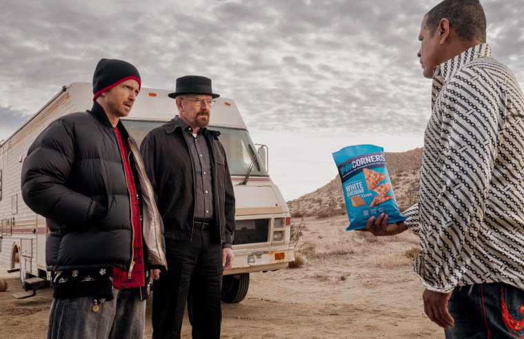 "Breaking Bad" stars Bryan Cranston, Aaron Paul and Raymond Cruz in PopCorners Super Bowl commercial