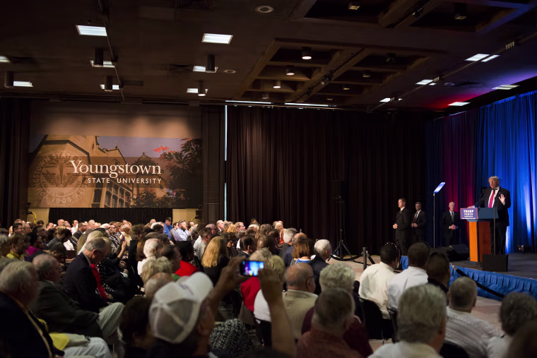 Donald Trump at a campaign event at Youngstown State University in Youngstown, Ohio, in 2016.