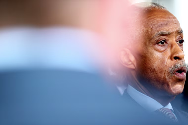 Reverend Al Sharpton, founder and president of the National Action Network, speaks to members of the media outside the White House after meeting with U.S. President Joe Biden in Washington, D.C., U.S., on Thursday, July 8, 2021. Biden met with civil rights groups to discuss voting rights legislation that has stalled in Congress due to Republican opposition. Photographer: Tom Brenner/Bloomberg via Getty Images