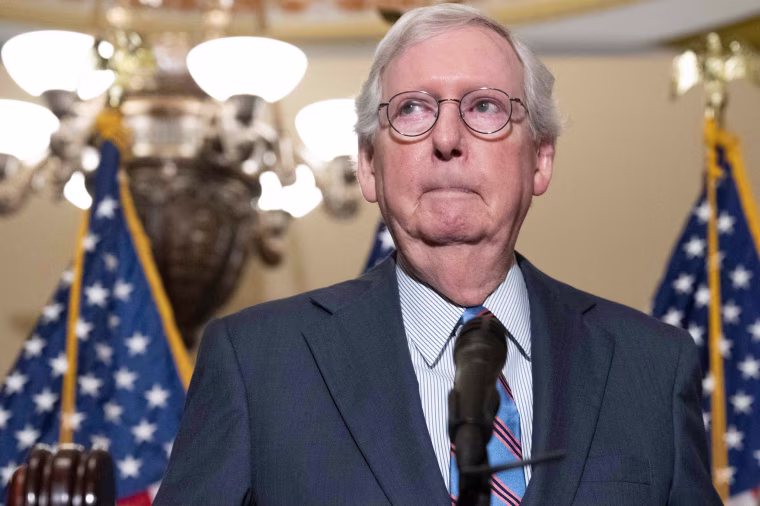 Senate Minority Leader Mitch McConnell speaks during a press conference at the Capitol in Washington, D.C.