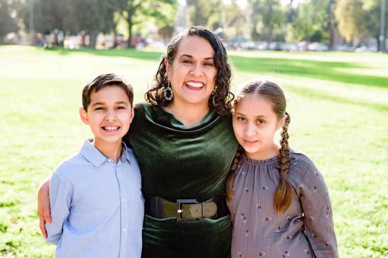 María Brenes with her children, Emiliano, 12, and Alegría, 10.