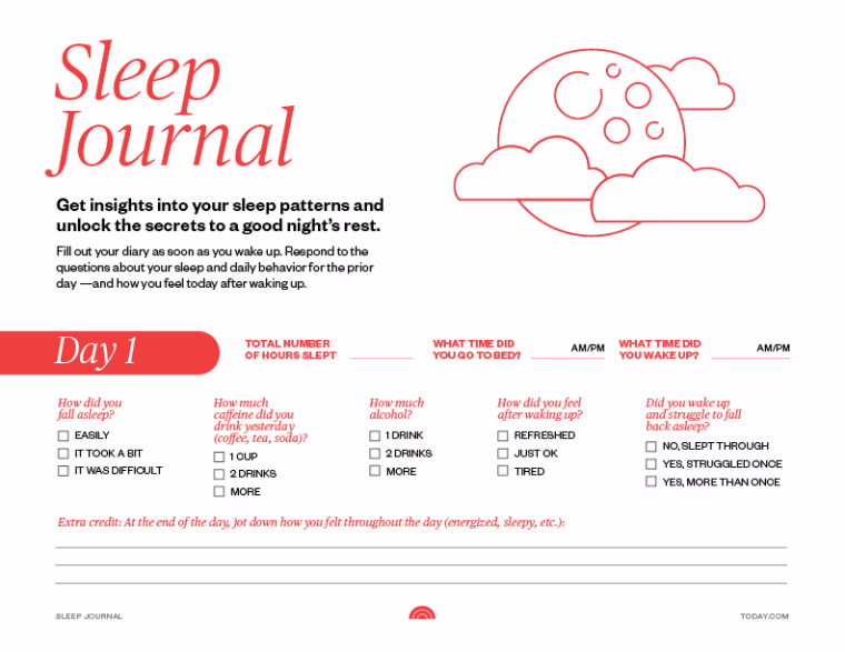 sleep journal page one