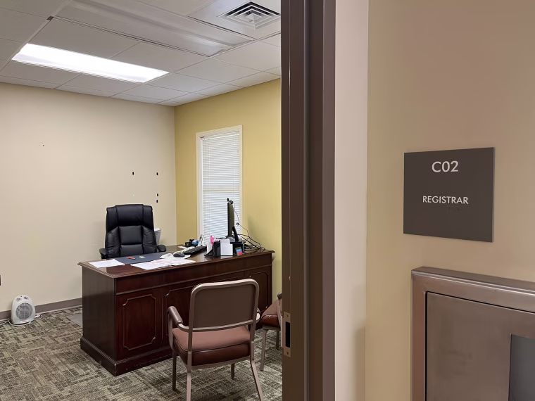 Lindsey Taylor's empty office at the Voter Registration and Elections Office.