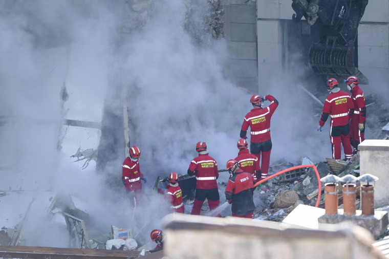 Firefighters respond to a collapsed building in Marseille, France, on April 9, 2023.