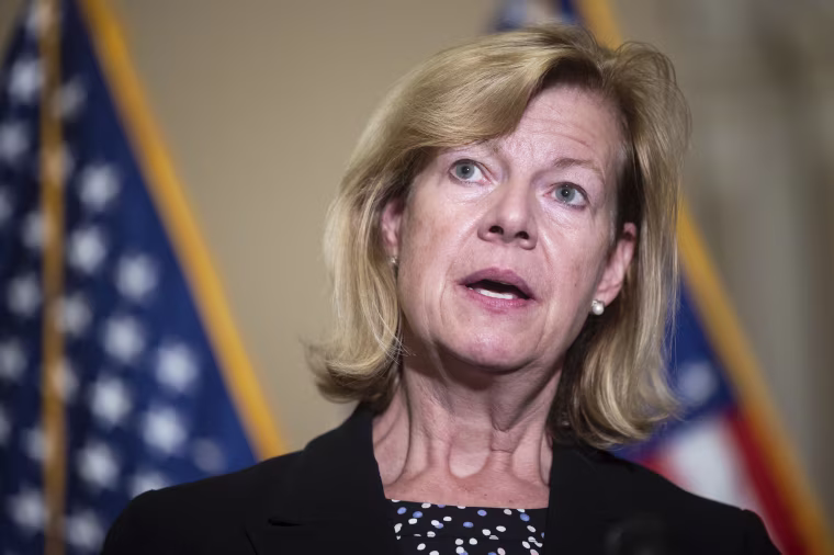 Sen. Tammy Baldwin speaks during a press conference in Washington, D.C.