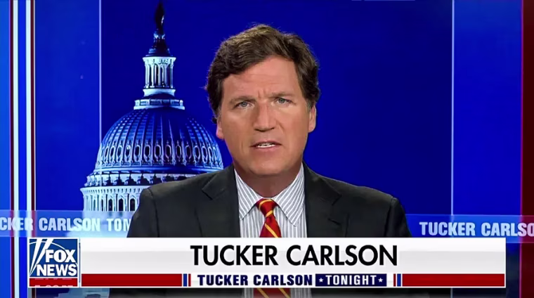 Tucker Carlson during a broadcast of his show "Tucker Carlson Tonight" on Fox News.