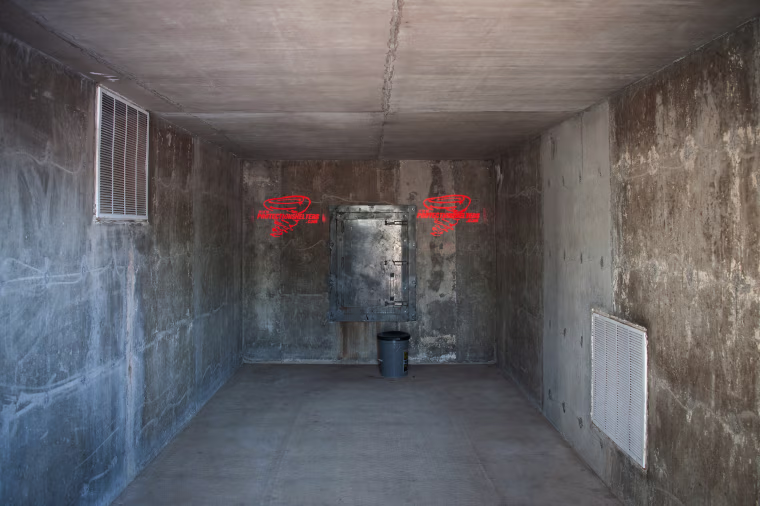 The interior of the main tornado shelter remains in downtown Boyle, Miss.