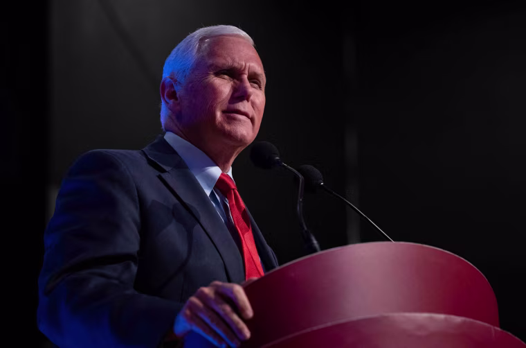 Former Vice President Mike Pence speaks at the University of North Carolina Chapel Hill on April 26, 2023.
