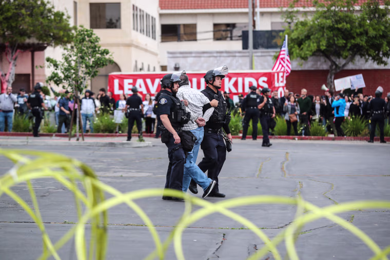 Large crowds gather at Glendale Unified School District meeting where parents and activists clash over teaching sexual identity to kids at Glendale Unified School District in Burbank, Calif., on June 6, 2023.