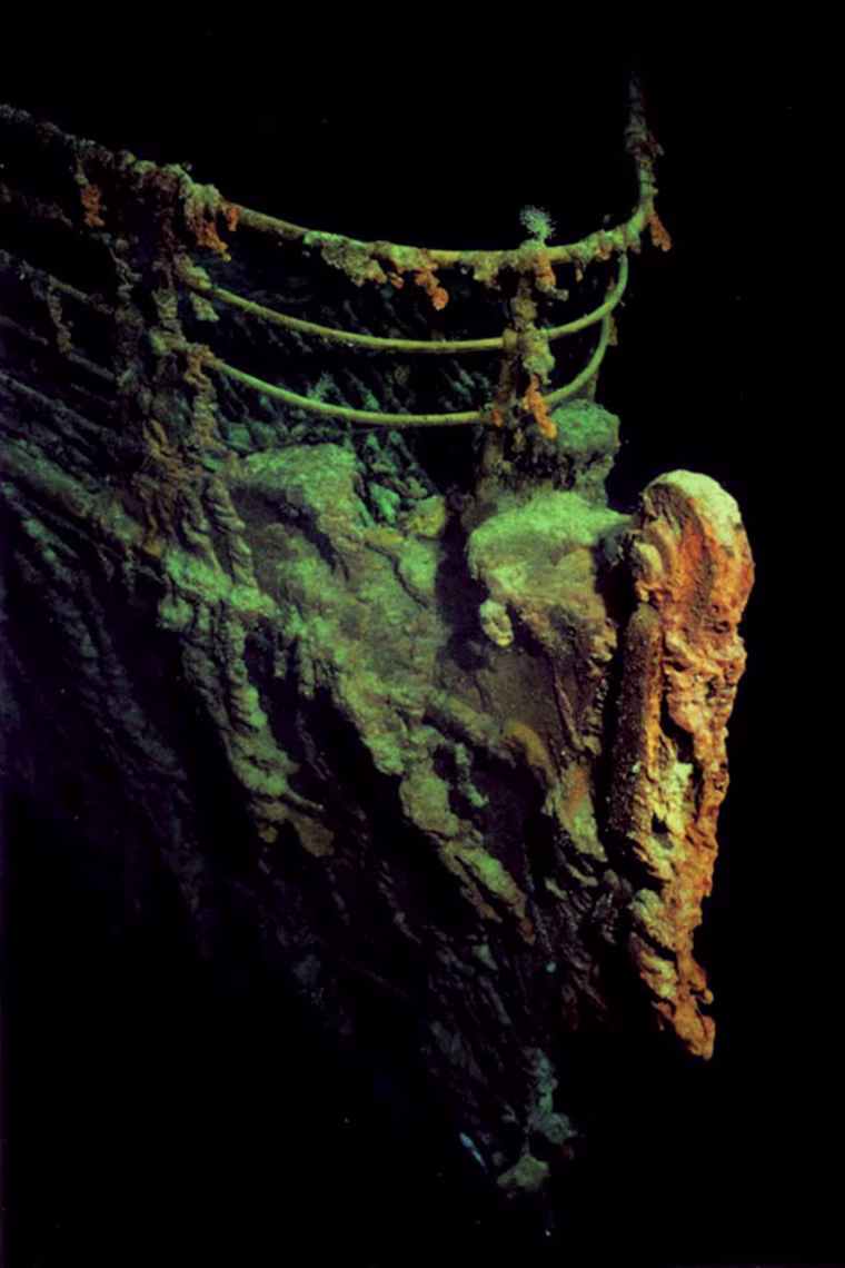 IMage: The bow of the Titanic wreckage from the MIR I submersible.