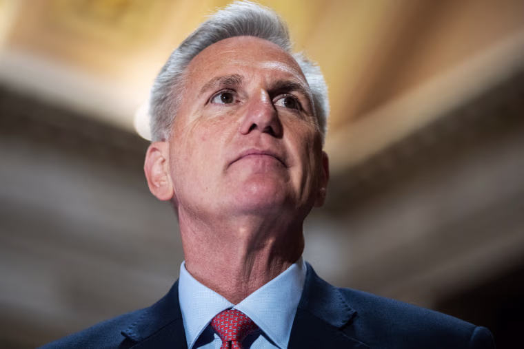 Speaker of the House Kevin McCarthy speaks with reporters about the debt ceiling negotiations at the Capitol