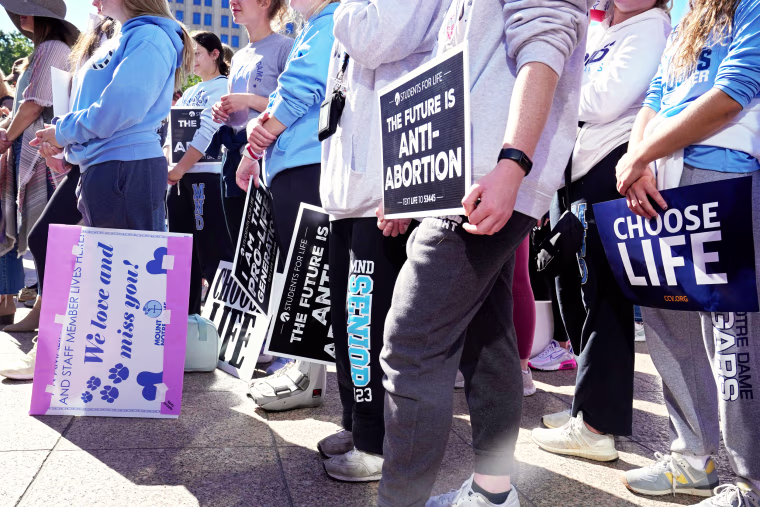 People rally during the Ohio March for Life