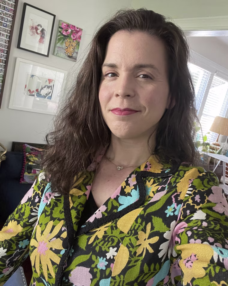 This image provided by Whitney Anne Adams shows the costume designer in Richmond, Va. on May 5, 2023. As a costume designer for feature films, Adams is feeling the pinch of the Hollywood strikes by writers and actors.