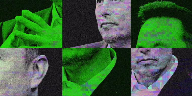 3x3 grid of zoomed in portions of Elon Musk's face and hands.