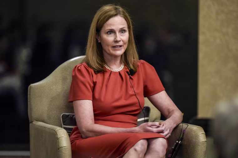 Supreme Court Associate Justice Amy Coney Barrett speaks during the Seventh Circuit Judicial Conference in Lake Geneva, Wis., on Aug. 28, 2023.