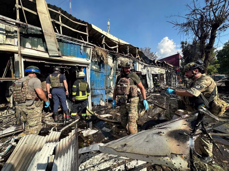 Atermath of a Russian military strike in Kostiantynivka