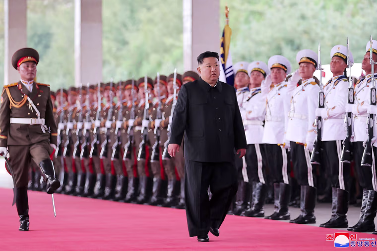This picture taken on September 10, 2023 and released from North Korea's official Korean Central News Agency (KCNA) on September 12, 2023 shows North Korea's leader Kim Jong Un (C) receiving a send-off as he departs by train from Pyongyang for a visit to Russia. North Korea's leader Kim Jong Un was en route to Russia by armoured train to meet President Vladimir Putin, state media reported on September 12, with the face-to-face discussions potentially focused on weapon sales.