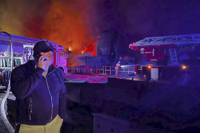 Smoke billows from the fire-hit southern site of the Sevastopol Shipyard.