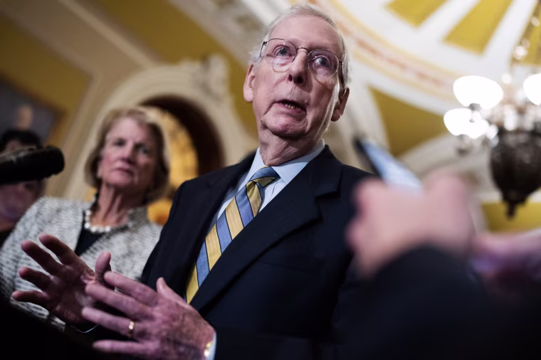Senate Minority Leader Mitch McConnell speaks at a news conference