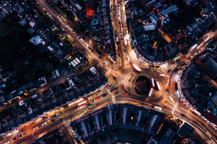A night-time aerial view of Muswell Hill in London.
