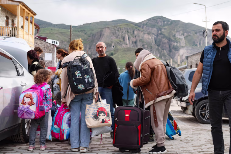 The first group of Nagorno-Karabakh refugees since Azerbaijan's lighting assault against the separatist region entered Armenia on September 24, 2023.